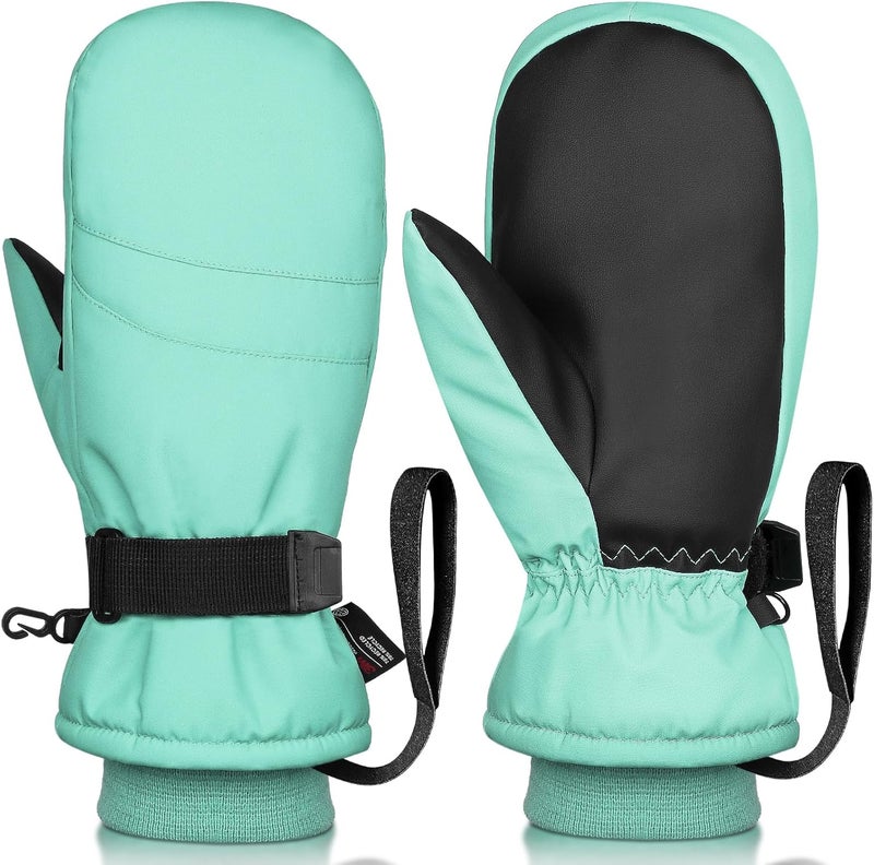 Odtmger Snow Mittens Waterproof Winter Ski Warm Cotton & Spray-Bonded Cotton Lined, Anti-Loss Rope for Parent Child - Image 1